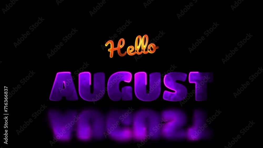 Glowing looping August month neon frame effect, black background. Glowing looping August month neon frame effect, black background.
