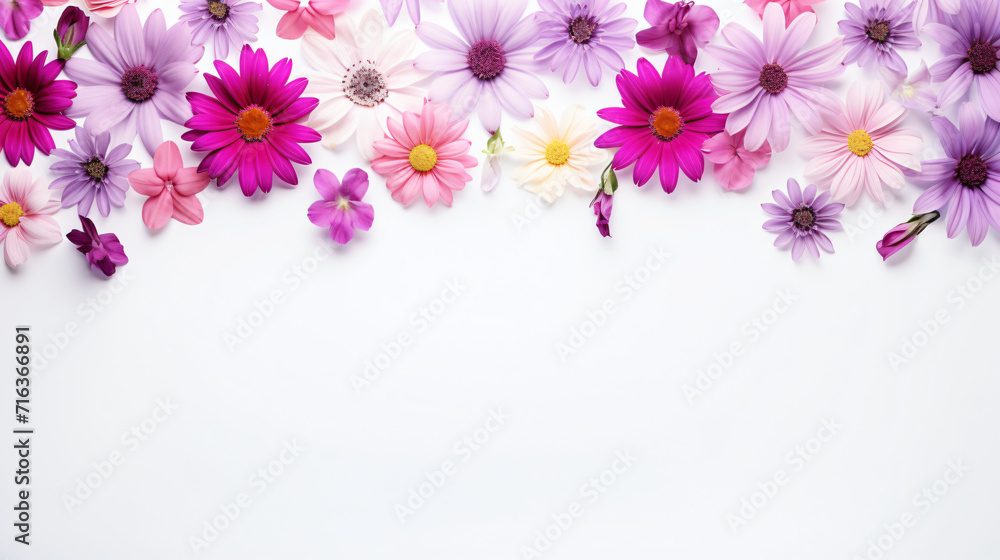 Elevated view of pink and purple flowers