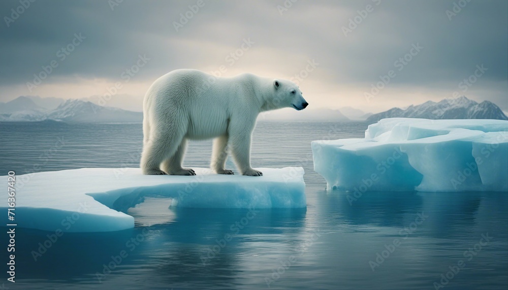 aerial view of polar bear on iceberg alone with mountain, glacier and ocean; global warming
aerial view of polar bear on iceberg alone with mountain, glacier and ocean; global warming