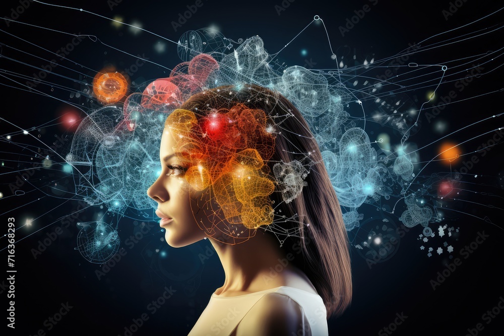 Neuron and neuronal connections colorful mindset. Learning dynamics synaptic cleft, fostering cognitive engagement. Continuous hippocampal neurogenesis brainwave modulation, cognitive assessment.