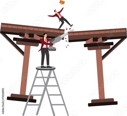 Sabotage, Bridge Built Structure, Sawing, Hand Saw, Businessman