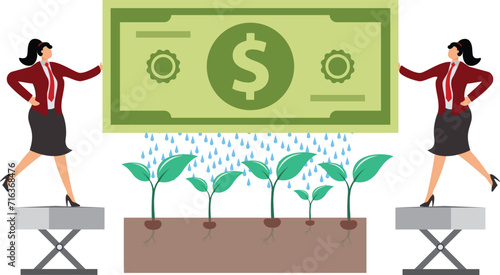 Seedlings watered with money, Businesswoman