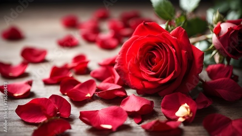 red roses on wooden table background AI generated