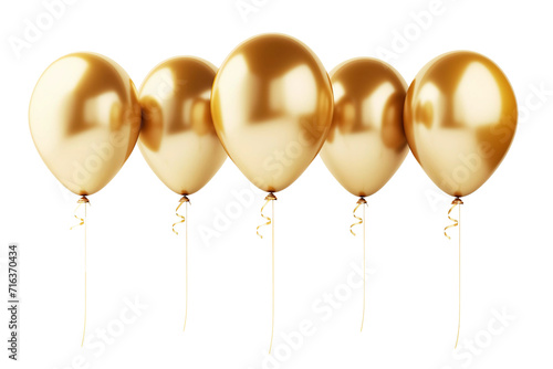 Golden helium birthday balloons on transparent background. Generative ai design.