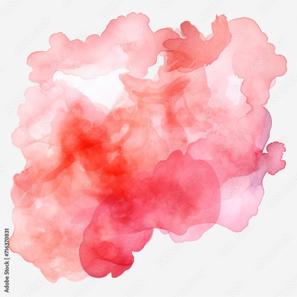 Light Red Watercolor Stain on White Paper. Isolated Transparent Background.