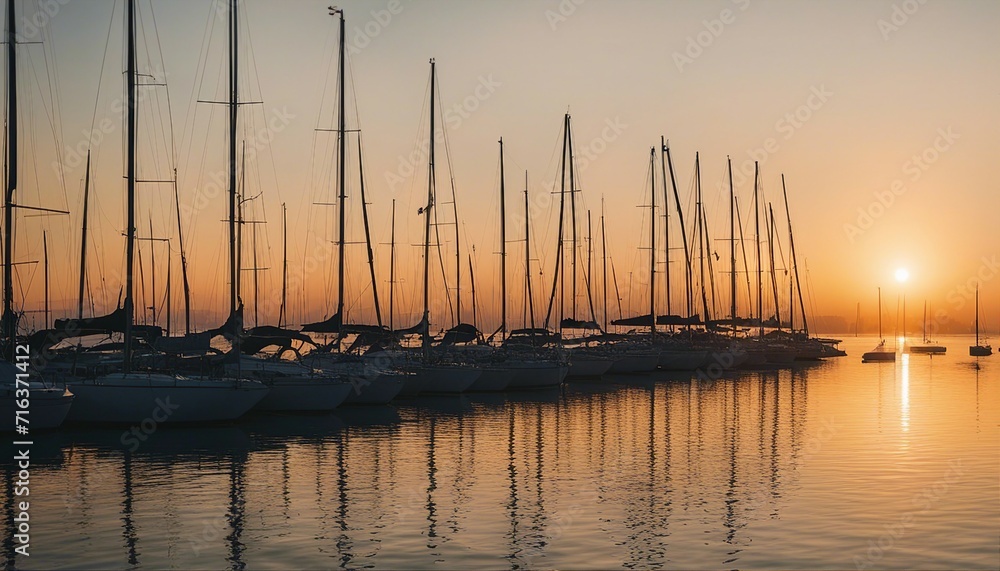 silhouette of sailing boats at the marina, golden hour
