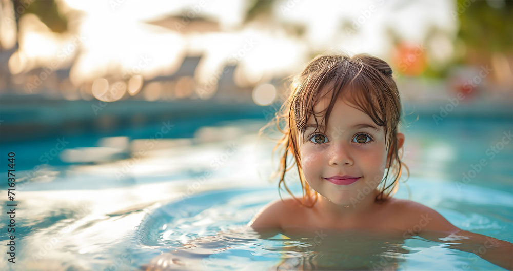 Child Having Fun in Hotel Swimming Pool