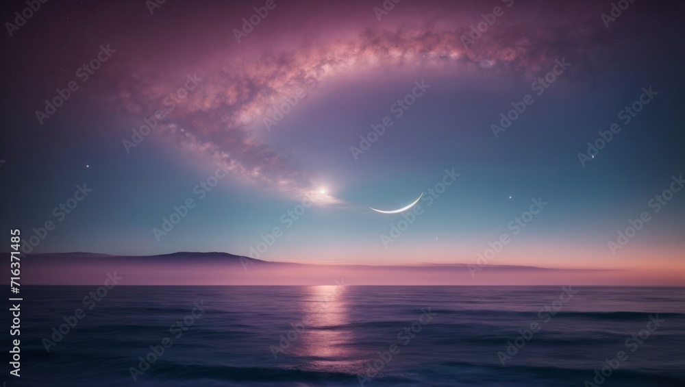 Mystical Purple-Pink Moon in the Sky, Celestial Beauty