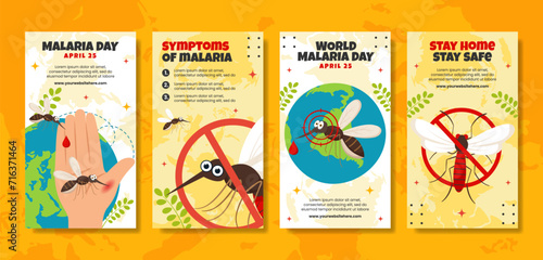Malaria Day Social Media Stories Flat Cartoon Hand Drawn Templates Background Illustration