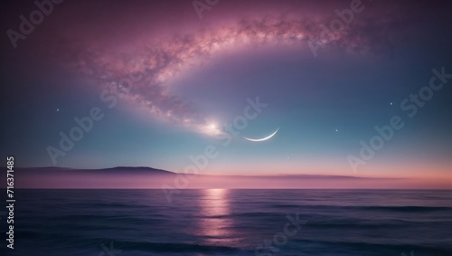 Mystical Purple-Pink Moon in the Sky, Celestial Beauty © ART Forge