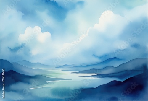 serene sky with various shades of blue watercolor brush strokes  giving the impression of a clear  tranquil day