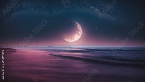 Mystical Purple-Pink Moon in the Sky, Celestial Beauty © ART Forge