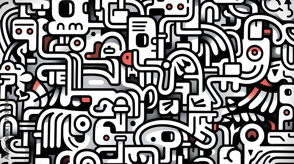 Funny doodle seamless pattern, artistic background Funny doodle seamless pattern, artistic background
