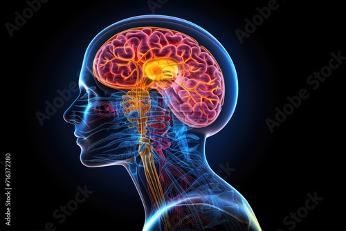 Spatial intelligence fornix central neural pinnacle. Hypnopompic state, positive mindset Science illustration. Broca area for language and neurology. Mind brain AMPA receptors, synaptic plasticity