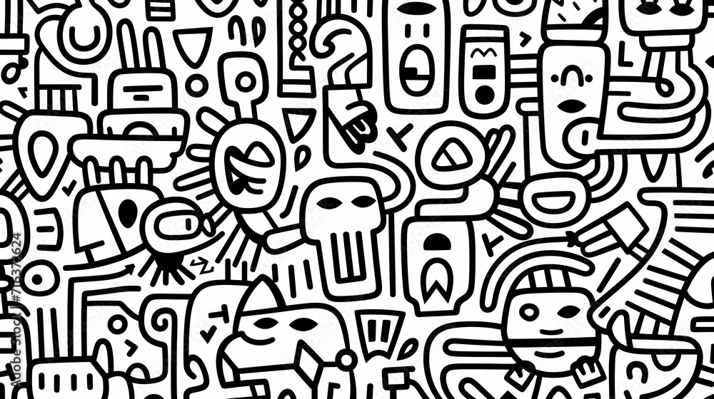 Funny doodle seamless pattern, artistic background Funny doodle seamless pattern, artistic background