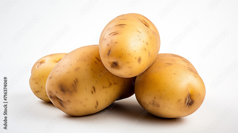 fresh potatoes against a clean white backdrop, highlighting their versatile nature and earthy appeal. A minimalist and inviting visual, perfect for culinary or artistic fresh potatoes against a clean white backdrop, highlighting their versatile nature and earthy appeal. A minimalist and inviting visual, perfect for culinary or artistic