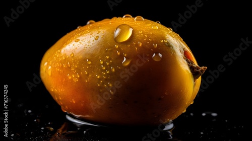 Fresh eggfruit with water splashes and drops on black background