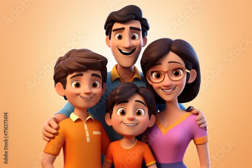 3D illustration of a happy smiling family with parents and children