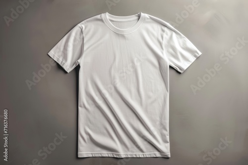 Classic white t-shirt on a textured grey background, highlighting its clean design and potential for custom printing or minimalist fashion. Ai generated