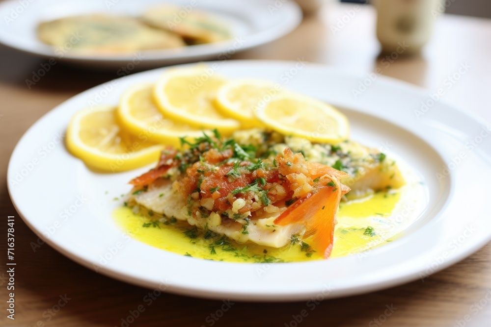 baked cod with a lemon butter sauce drizzle