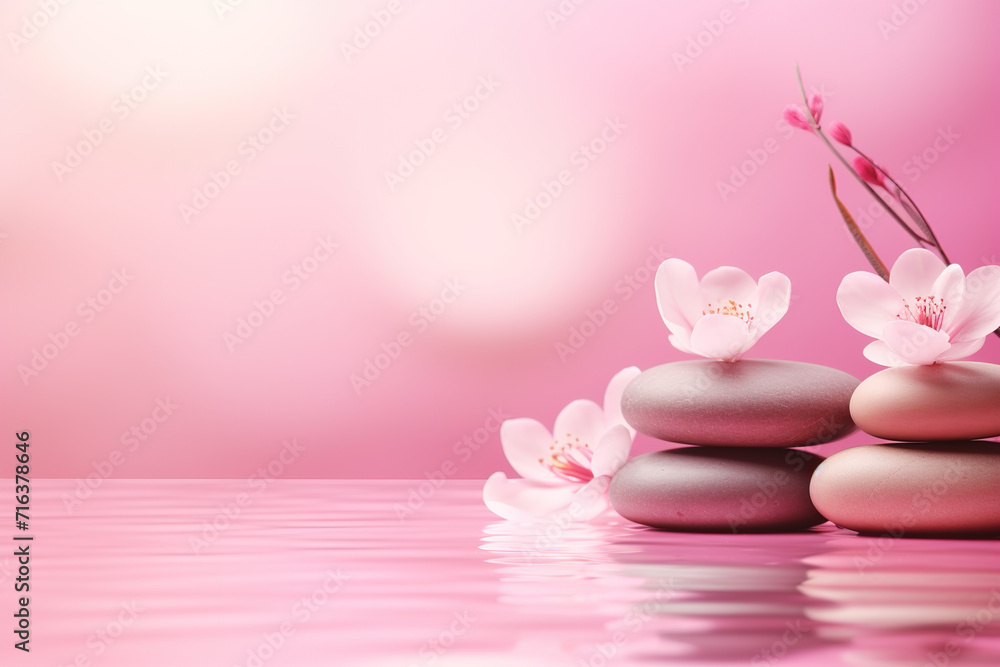 Pink Spa background, wellness, skincare, massage foot therapy, therapist massage background, aromatherapy massage, thai, Asian, facial, pedicure, medicure, relax spa, towels, Spa stones