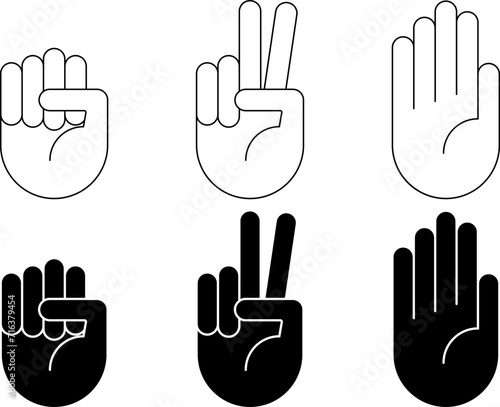 rock scissors paper hands gesturing