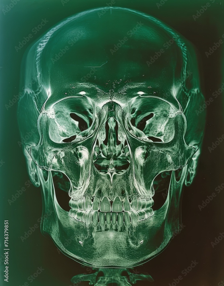 Front look X-ray human skull. Generative AI technology.
Front look X-ray human skull. Generative AI technology.