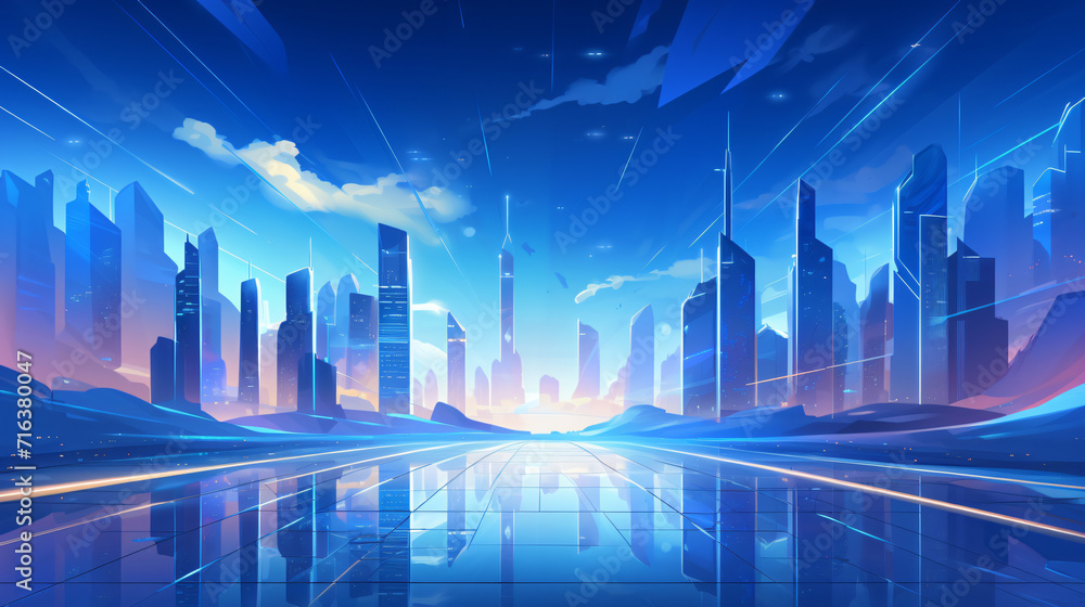 Metaverse future blue cityscape