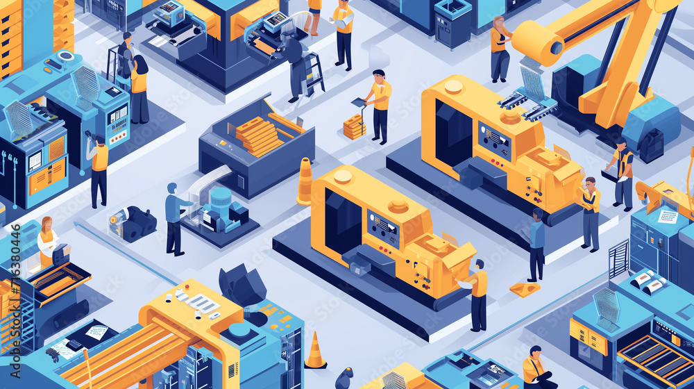 Factory floor assembly line. Workers on compact modern factory floor. Factory floor assembly line. Workers on compact modern factory floor.