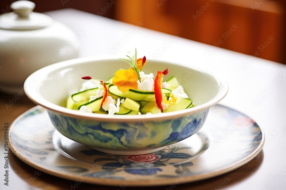 avocado, cucumber, and feta cheese salad in a ceramic dish avocado, cucumber, and feta cheese salad in a ceramic dish
