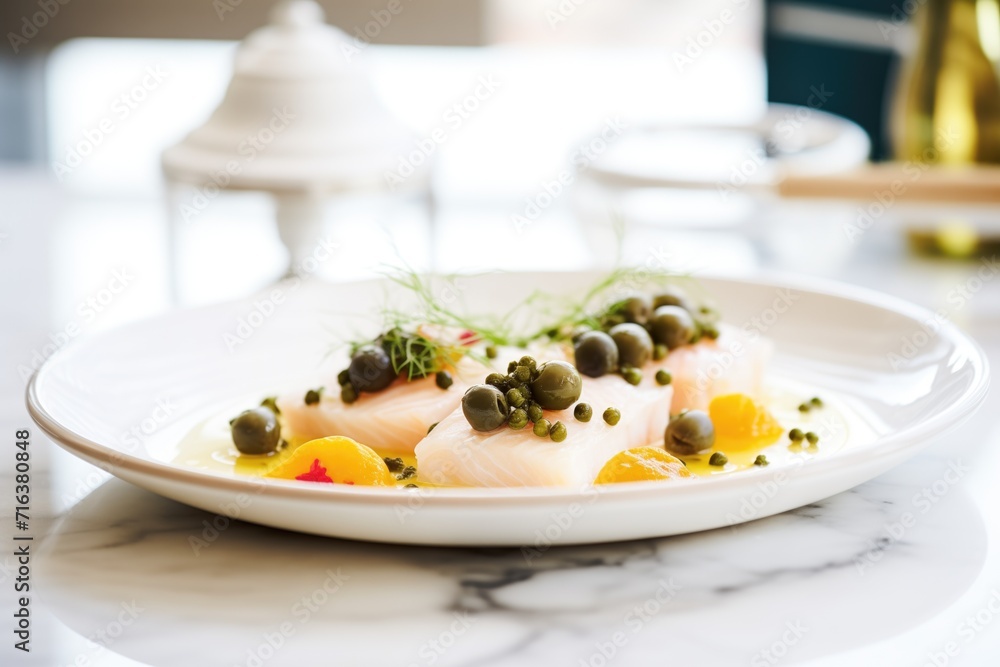 lemony cod in white dish with capers lemony cod in white dish with capers