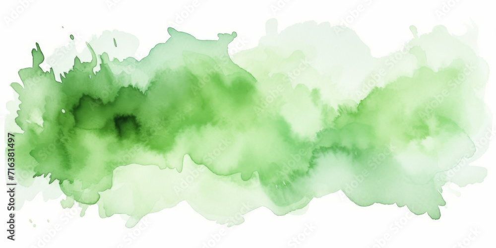 Fototapeta premium Light Green Watercolor Stain on White Paper. Isolated Transparent Background.