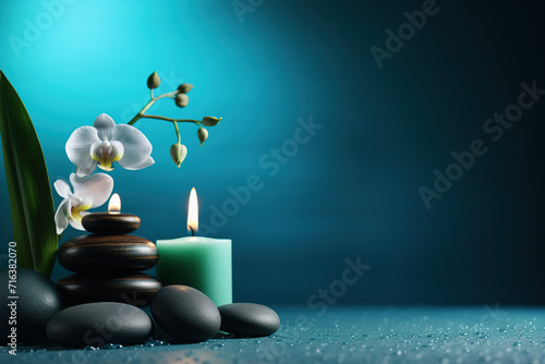 Turquoise Spa background, wellness, skincare, massage foot therapy, therapist massage background, aromatherapy massage, thai, Asian, facial, pedicure, medicure, relax spa, towels, Spa stones photo