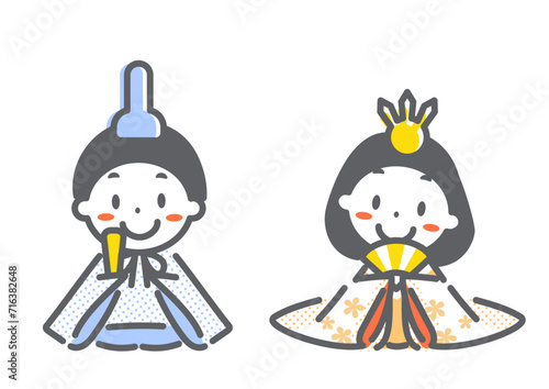 シンプルでカワイイおひなさまの線画イラスト
