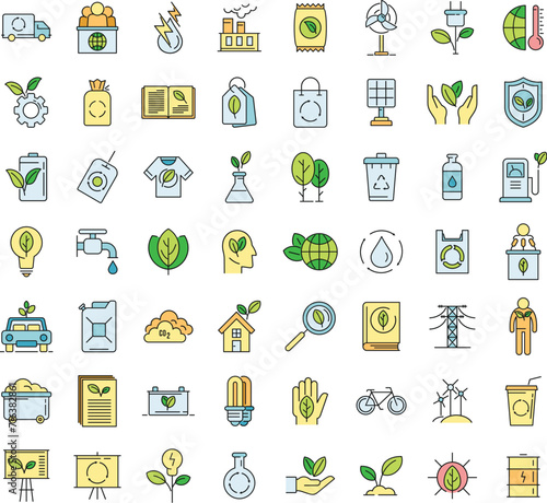 Ecologist icons set. Outline set of ecologist vector icons thin line color flat on white