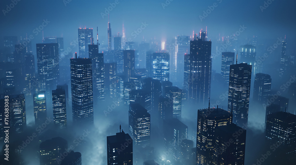 Night city skyscrapers