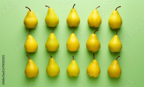 Fresh Yellow Pears Pattern on Green Background