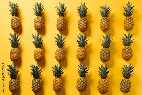 Tropical Abundance: Pineapples on a Sunny Yellow Background