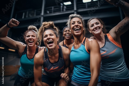 Energetic Female Athletes Celebrating Victory Together