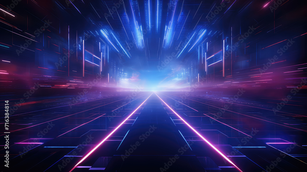 Experience a fusion of art and technology with this cyberpunk-inspired background, highlighting neon lines and dynamic light effects for a futuristic look.