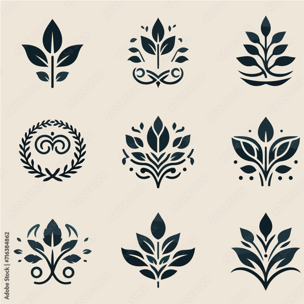 Vector company logo with a simple elegant style and a combination of flat leaf designs