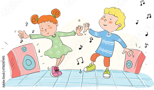 Boy and girl dancing to music.