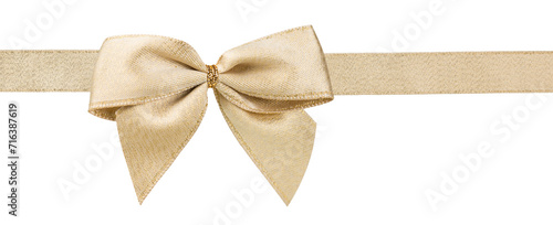 Golden bow with ribbon, isolated on transparent background. PNG image.