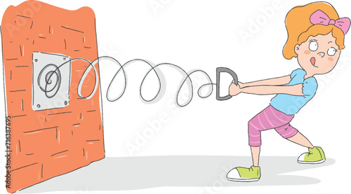 Draw a bow. The girl is pulling a bow.