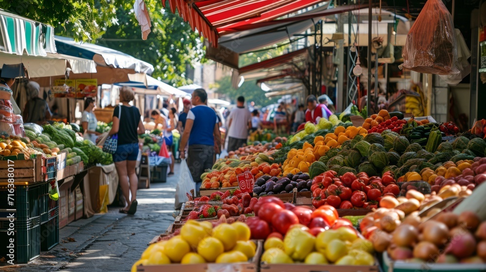 Vibrant Outdoor Market Bursting With Fresh Fruits and Vegetables