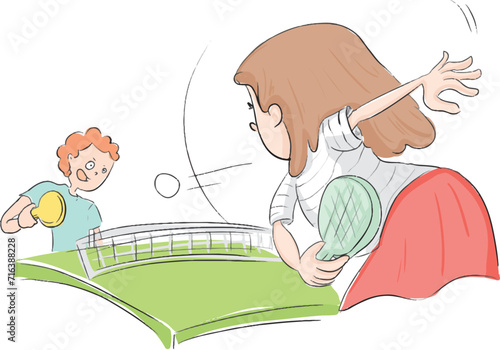 Two friends are playing table tennis together. Pingpong.