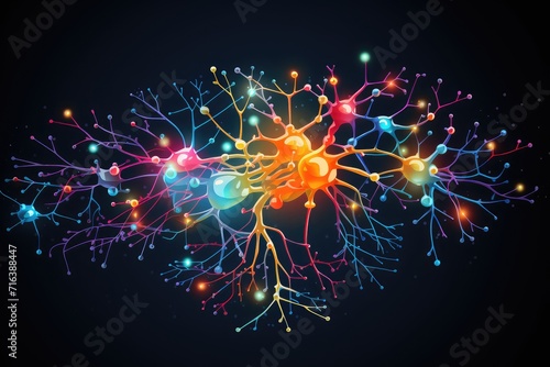 Nerve cell Neuronal structures. Brain cell Axonal arborization. Synaptic vesicles neuronal signaling. Brain crucial for learning styles, mindset neuroscience anxiety. Brain fitness cognitive function. photo