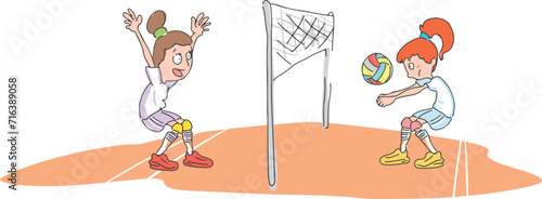 Girls playing volleyball. Two girls playing volleyball.