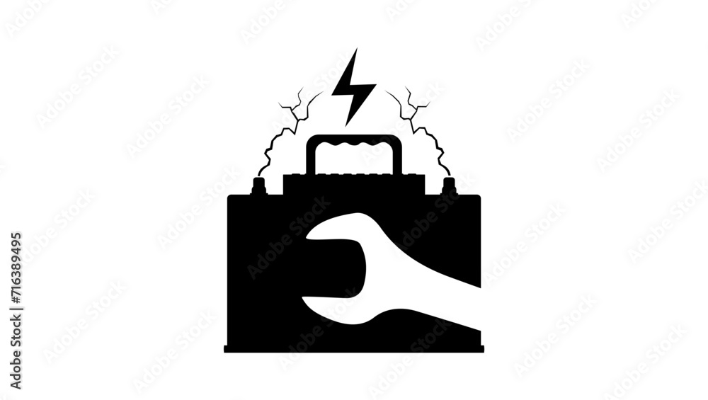 car battery repair symbol, black isolated silhouette