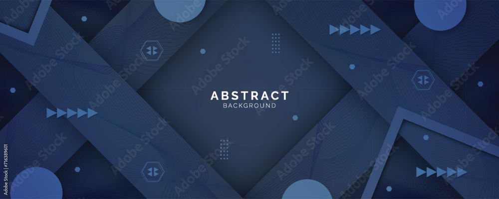 Futuristic dark blue abstract background with lines and shadow, geometric shape overlap layers, graphic pattern banner template design - obrazy, fototapety, plakaty 